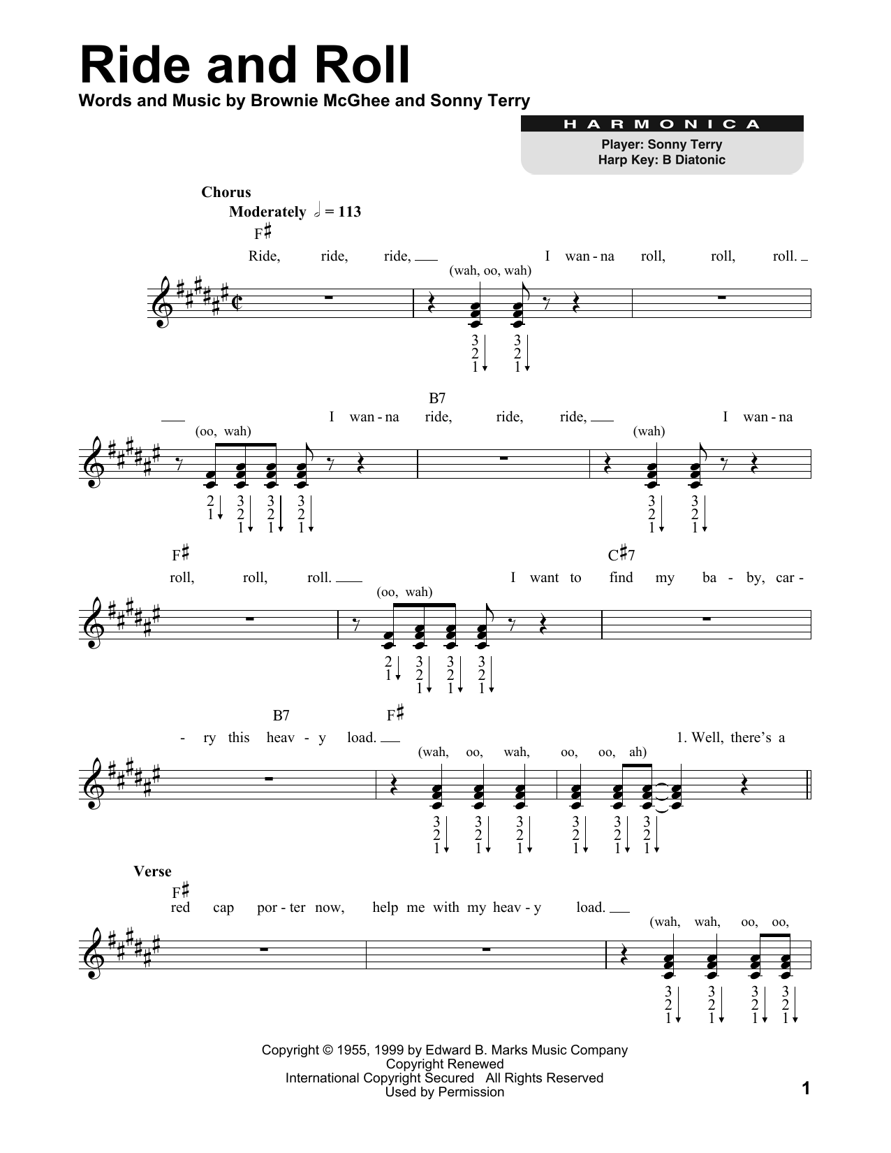 Brownie McGhee and Sonny Terry Ride And Roll Sheet Music Notes & Chords for Harmonica - Download or Print PDF