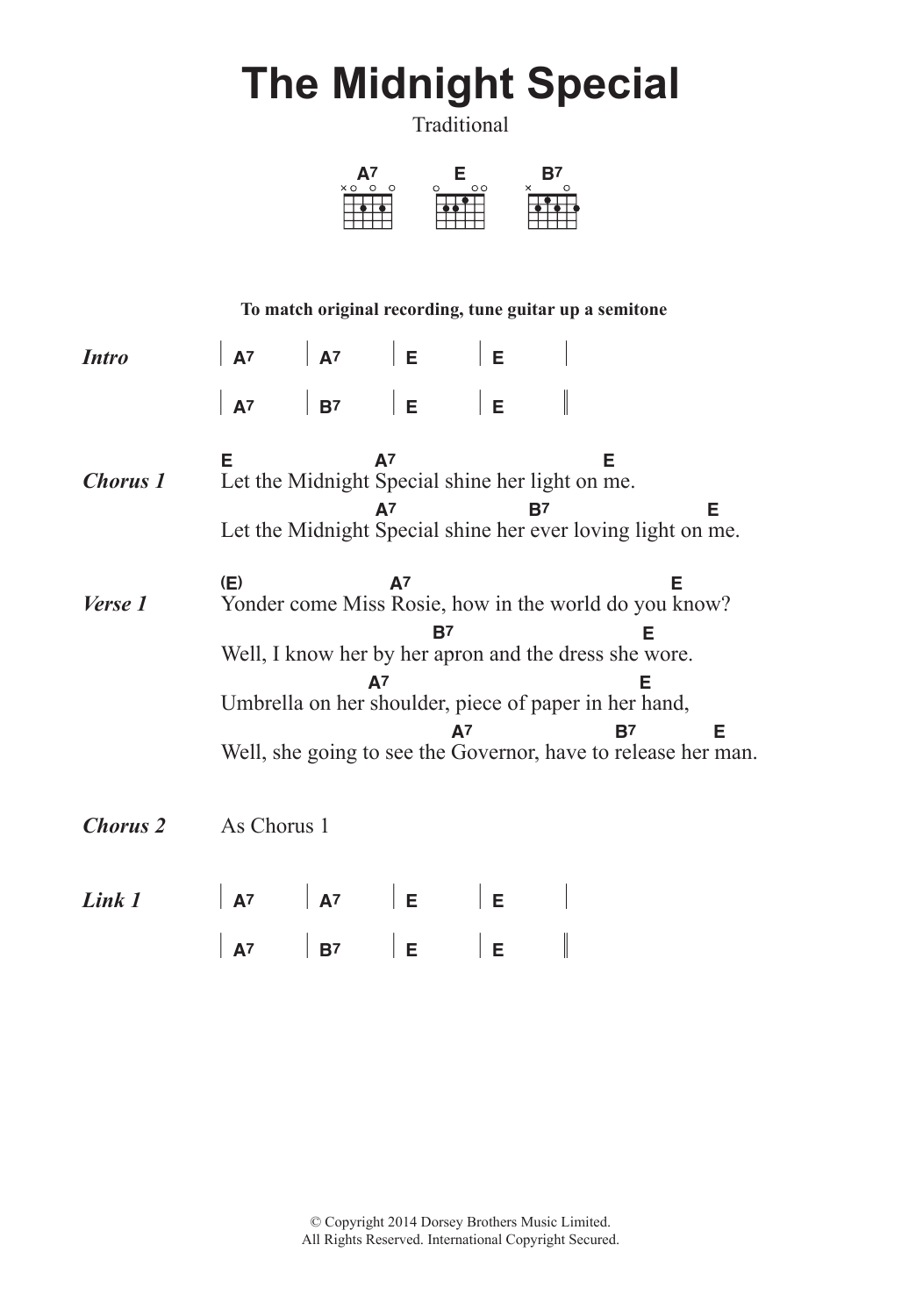 Brownie McGhee The Midnight Special Sheet Music Notes & Chords for Lyrics & Chords - Download or Print PDF