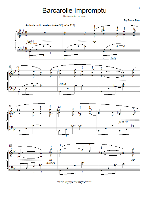 Bruce Berr Barcarolle Impromptu Sheet Music Notes & Chords for Piano - Download or Print PDF