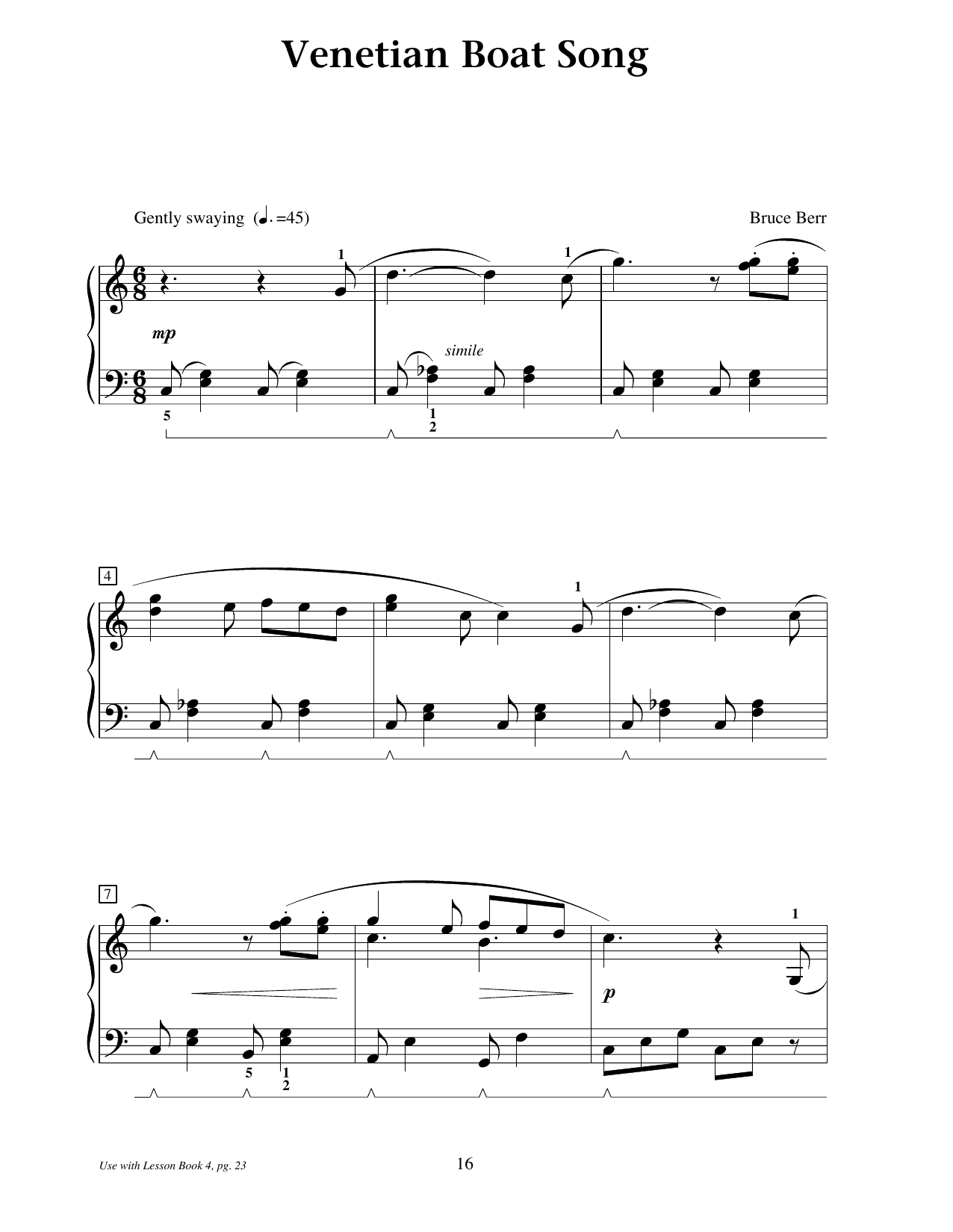 Bruce Berr Venetian Boat Song Sheet Music Notes & Chords for Educational Piano - Download or Print PDF
