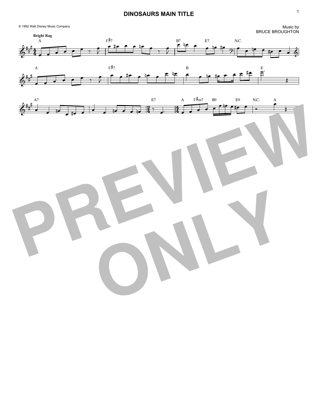 Bruce Broughton Dinosaurs Main Title Sheet Music Notes & Chords for Piano Solo - Download or Print PDF