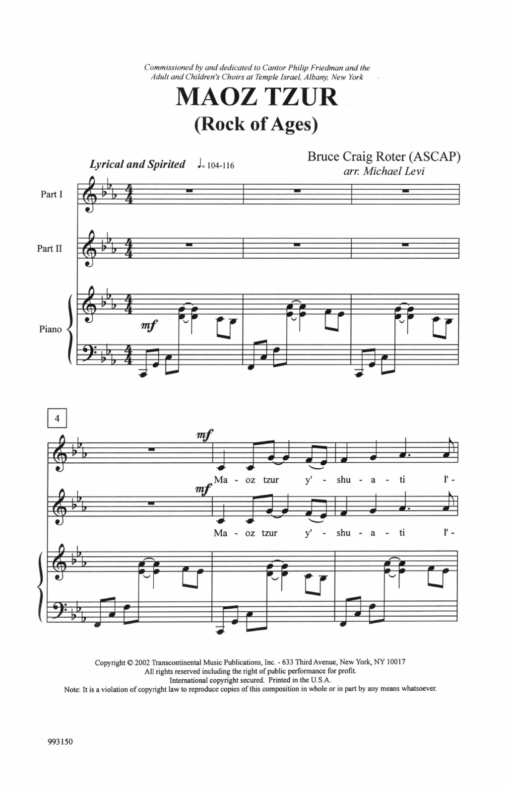 Bruce Craig Roter Maoz Tsur (Rock of Ages) (arr. Michael Levi) Sheet Music Notes & Chords for 2-Part Choir - Download or Print PDF