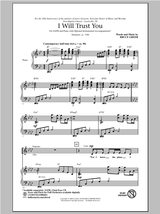 Bruce Greer I Will Trust You Sheet Music Notes & Chords for SATB - Download or Print PDF