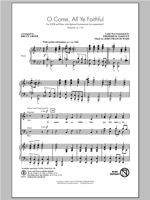 Bruce Greer O Come, All Ye Faithful (Adeste Fideles) Sheet Music Notes & Chords for SATB - Download or Print PDF