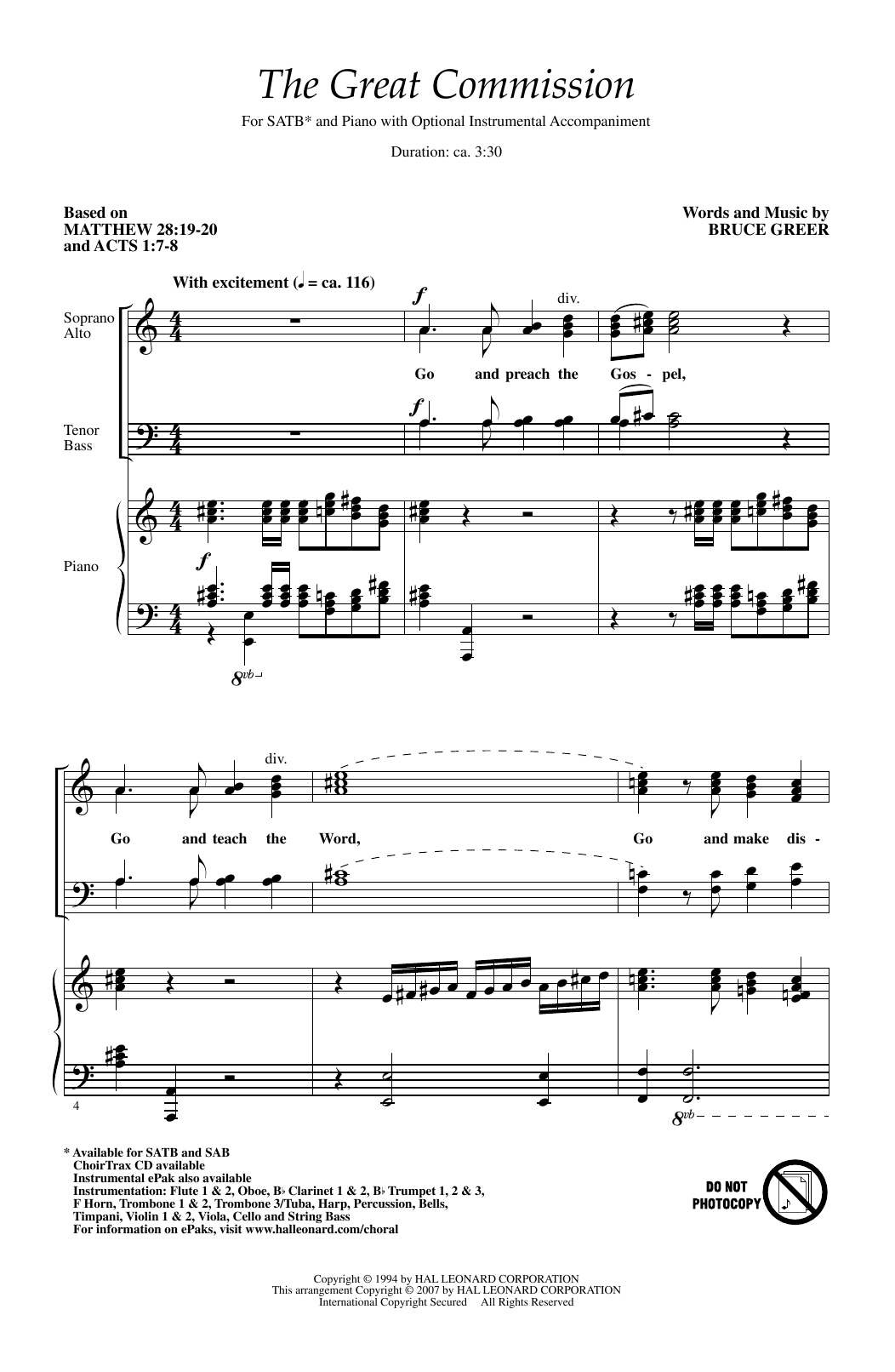 Bruce Greer The Great Commission Sheet Music Notes & Chords for SATB - Download or Print PDF