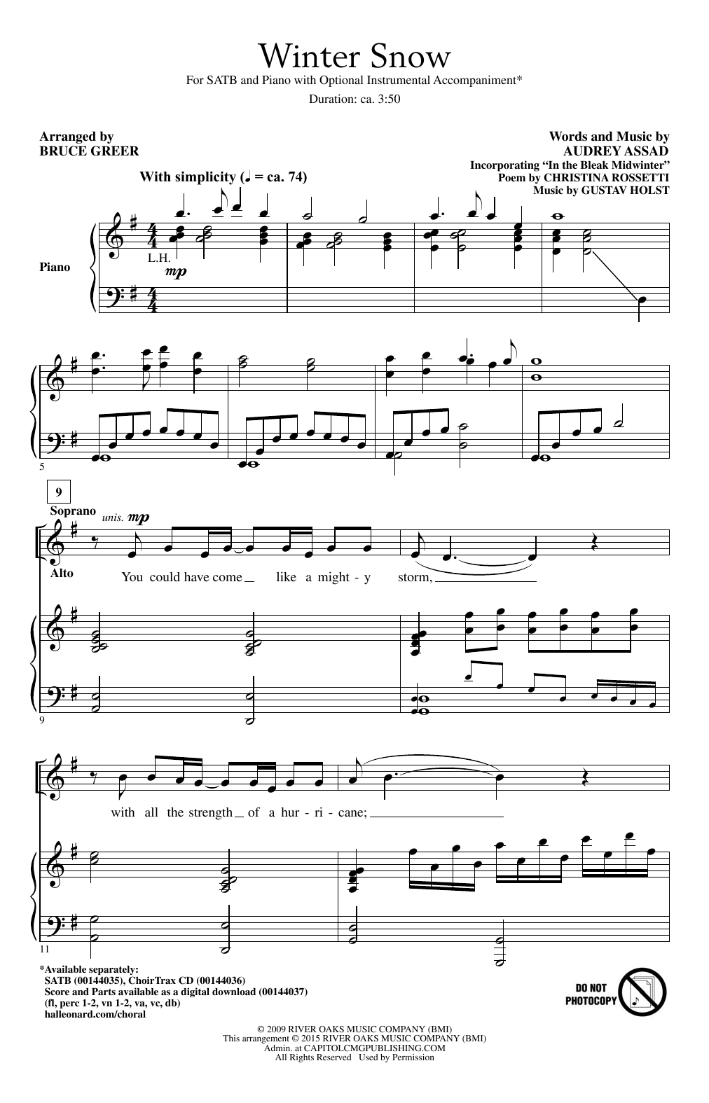 Bruce Greer Winter Snow Sheet Music Notes & Chords for SATB - Download or Print PDF
