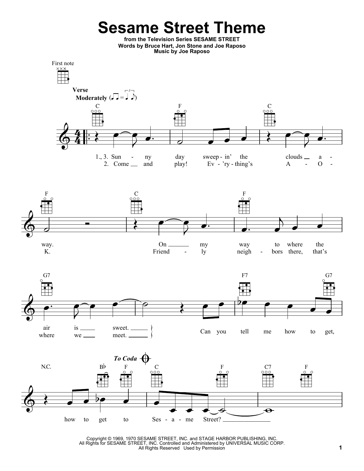 Bruce Hart Sesame Street Theme Sheet Music Notes & Chords for Ukulele - Download or Print PDF