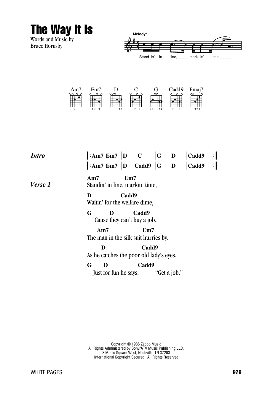 Bruce Hornsby & The Range The Way It Is Sheet Music Notes & Chords for Real Book – Melody, Lyrics & Chords - Download or Print PDF