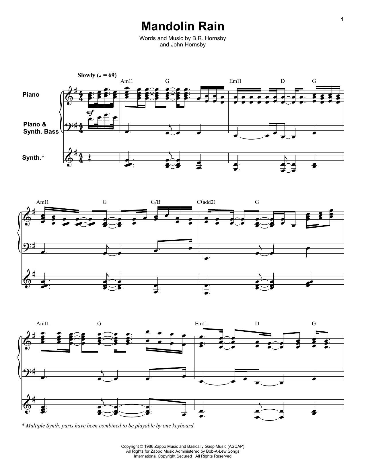 Bruce Hornsby And The Range Mandolin Rain Sheet Music Notes & Chords for Keyboard Transcription - Download or Print PDF