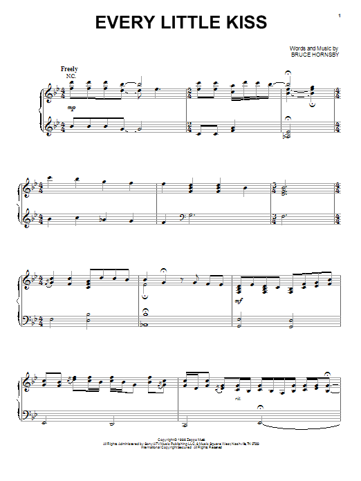 Bruce Hornsby Every Little Kiss Sheet Music Notes & Chords for Piano, Vocal & Guitar (Right-Hand Melody) - Download or Print PDF
