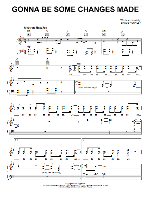 Bruce Hornsby Gonna Be Some Changes Made Sheet Music Notes & Chords for Piano, Vocal & Guitar (Right-Hand Melody) - Download or Print PDF
