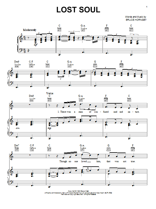 Bruce Hornsby Lost Soul Sheet Music Notes & Chords for Piano, Vocal & Guitar (Right-Hand Melody) - Download or Print PDF
