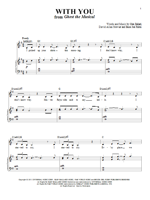 Bruce Joel Rubin With You Sheet Music Notes & Chords for Piano & Vocal - Download or Print PDF