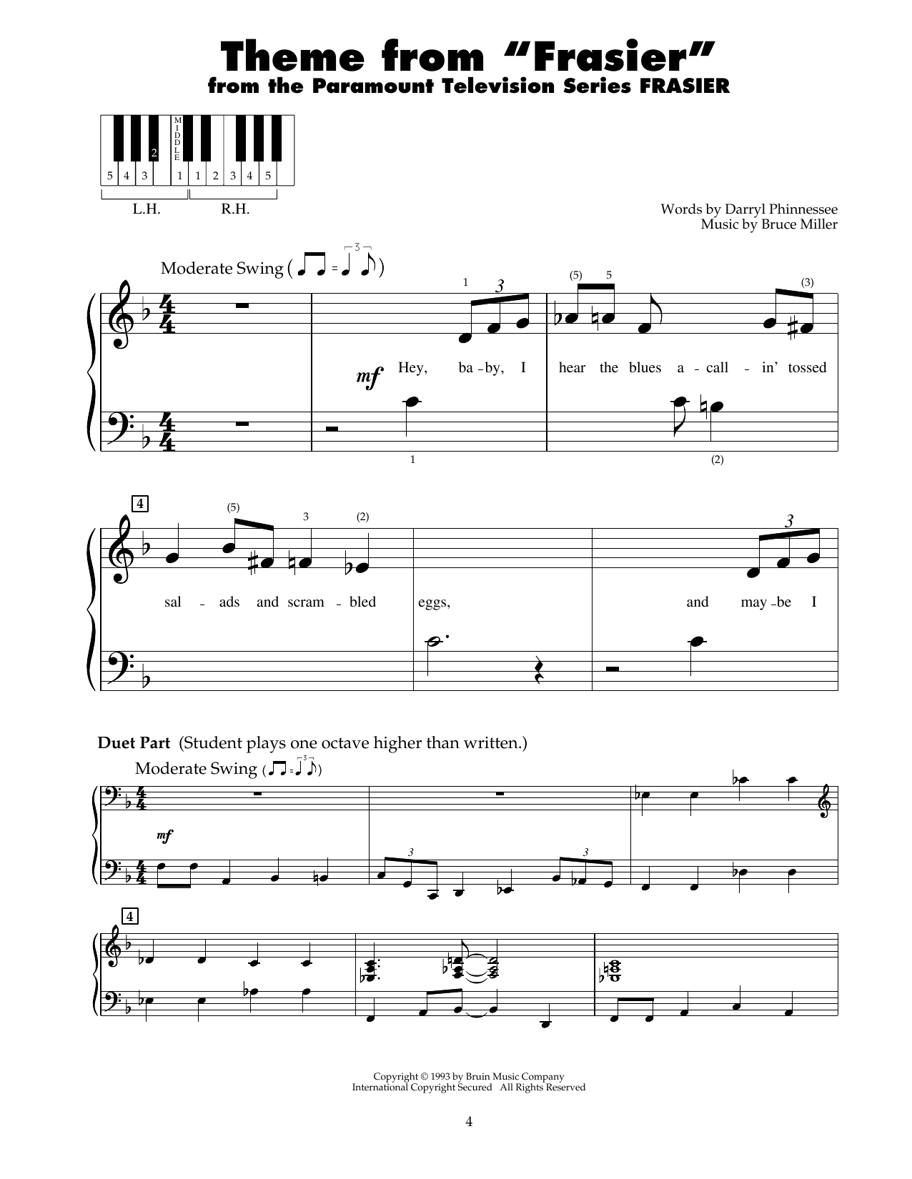 Bruce Miller Fraiser - End Title (Theme from Fraiser) Sheet Music Notes & Chords for 5-Finger Piano - Download or Print PDF