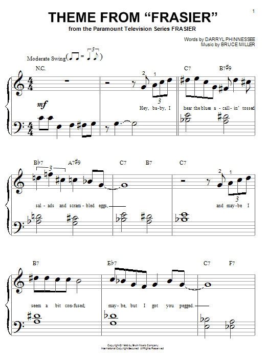 Kelsey Grammar Tossed Salad And Scrambled Eggs (theme from Frasier) Sheet Music Notes & Chords for Beginner Piano - Download or Print PDF