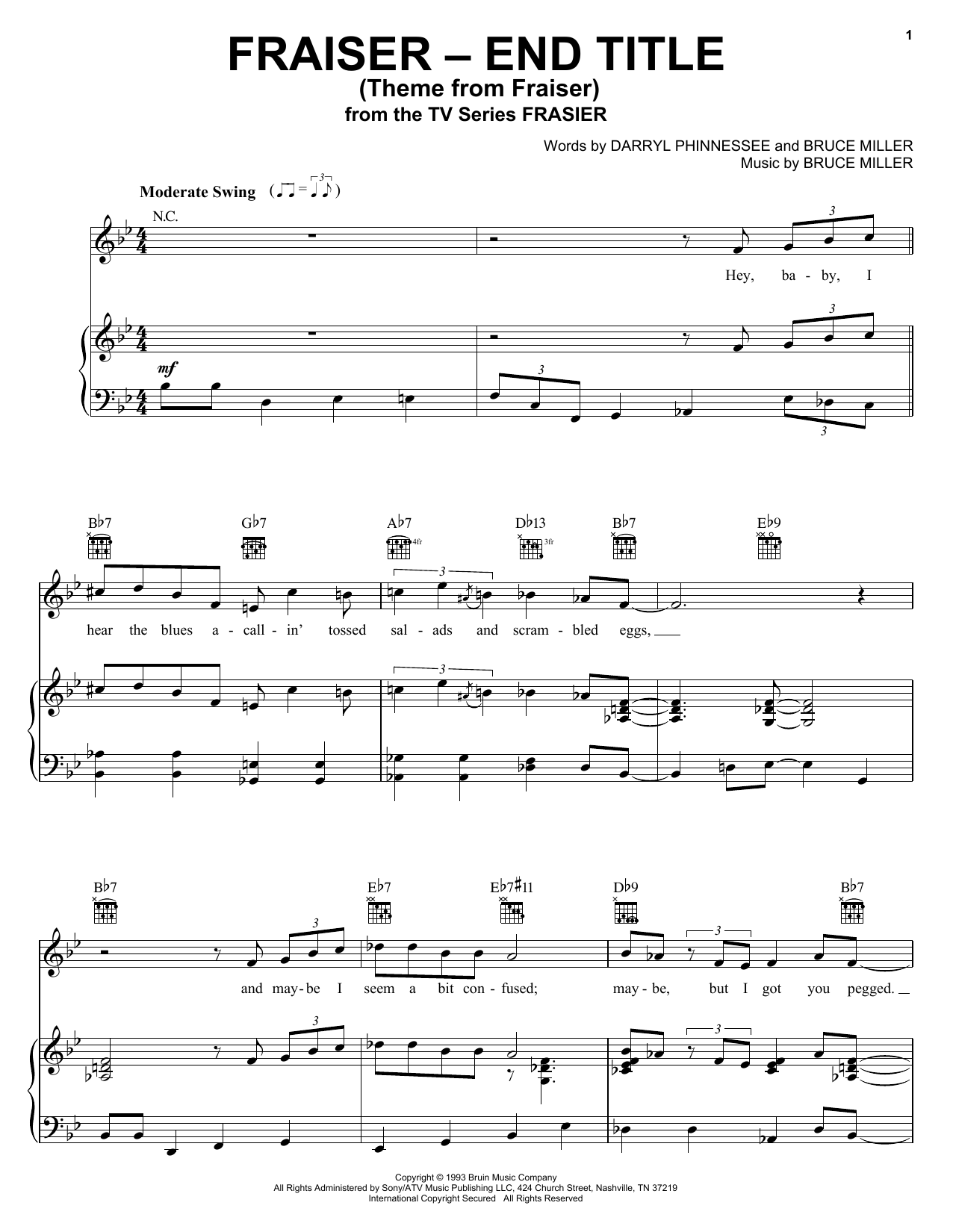 Bruce Miller Theme From Frasier Sheet Music Notes & Chords for Piano - Download or Print PDF