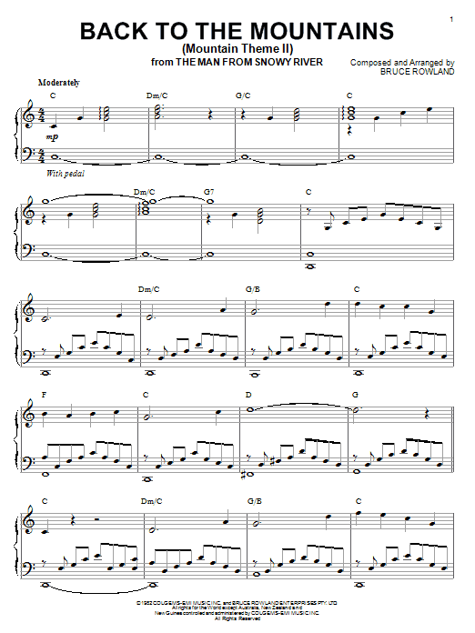 Bruce Rowland Back To The Mountains (Mountain Theme II) Sheet Music Notes & Chords for Piano - Download or Print PDF