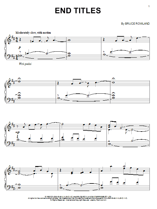 Bruce Rowland End Titles Sheet Music Notes & Chords for Piano - Download or Print PDF
