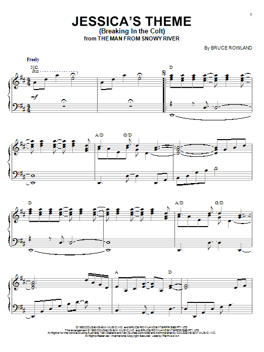 Bruce Rowland Jessica's Theme (Breaking In The Colt) (from The Man From Snowy River) Sheet Music Notes & Chords for Guitar Tab - Download or Print PDF