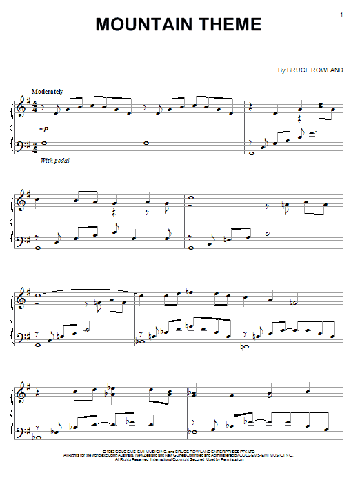 Bruce Rowland Mountain Theme Sheet Music Notes & Chords for Piano - Download or Print PDF