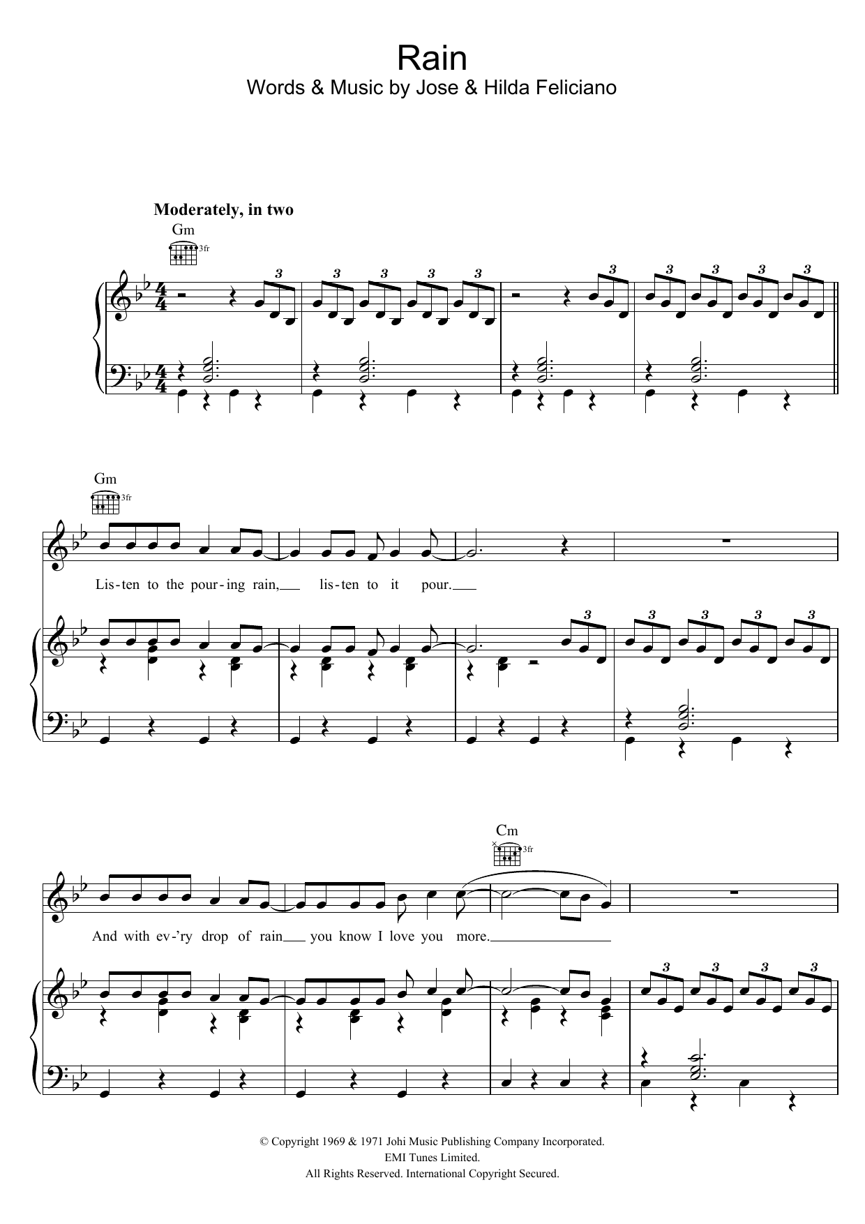 Bruce Ruffin Rain Sheet Music Notes & Chords for Piano, Vocal & Guitar (Right-Hand Melody) - Download or Print PDF