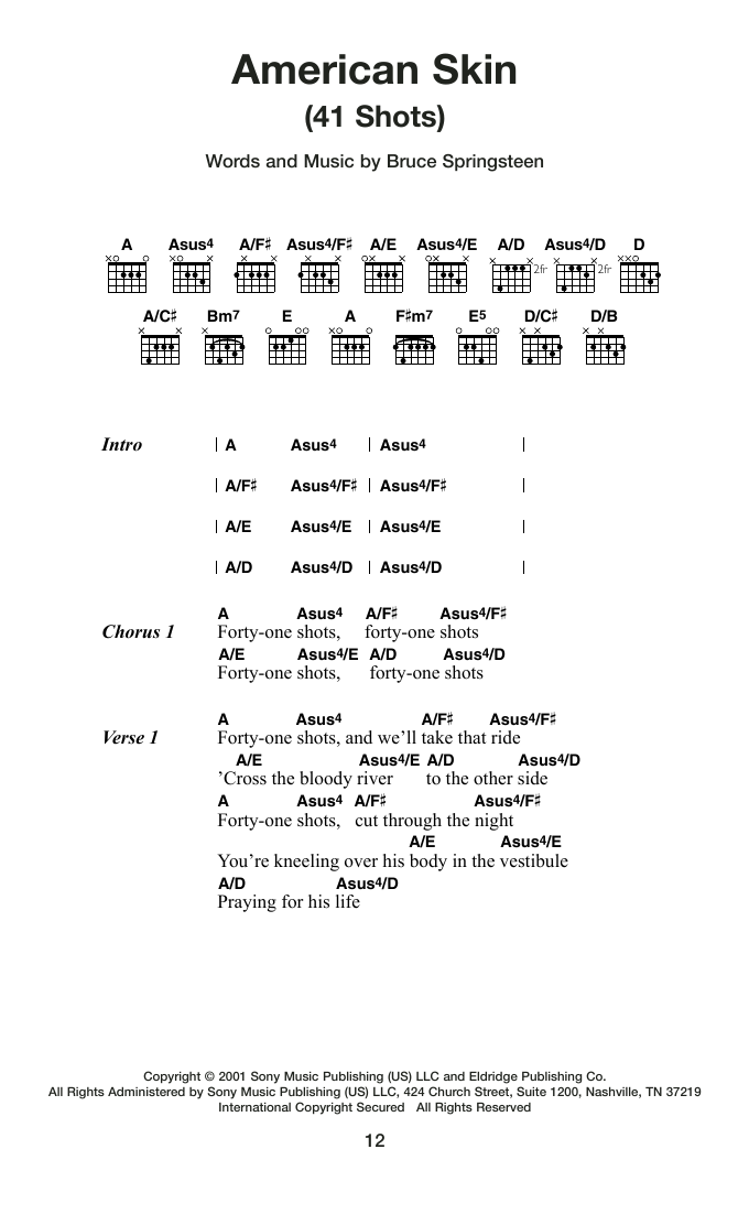 Bruce Springsteen American Skin (41 Shots) Sheet Music Notes & Chords for Guitar Chords/Lyrics - Download or Print PDF
