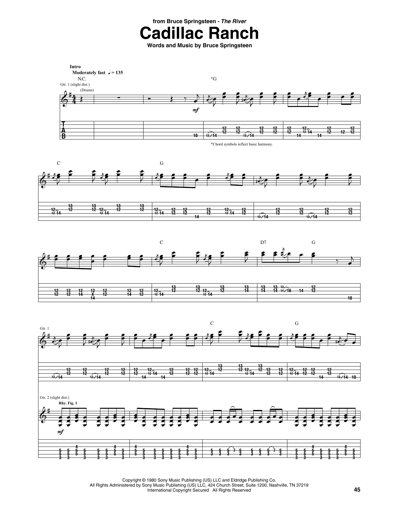 Bruce Springsteen Cadillac Ranch Sheet Music Notes & Chords for Guitar Tab - Download or Print PDF