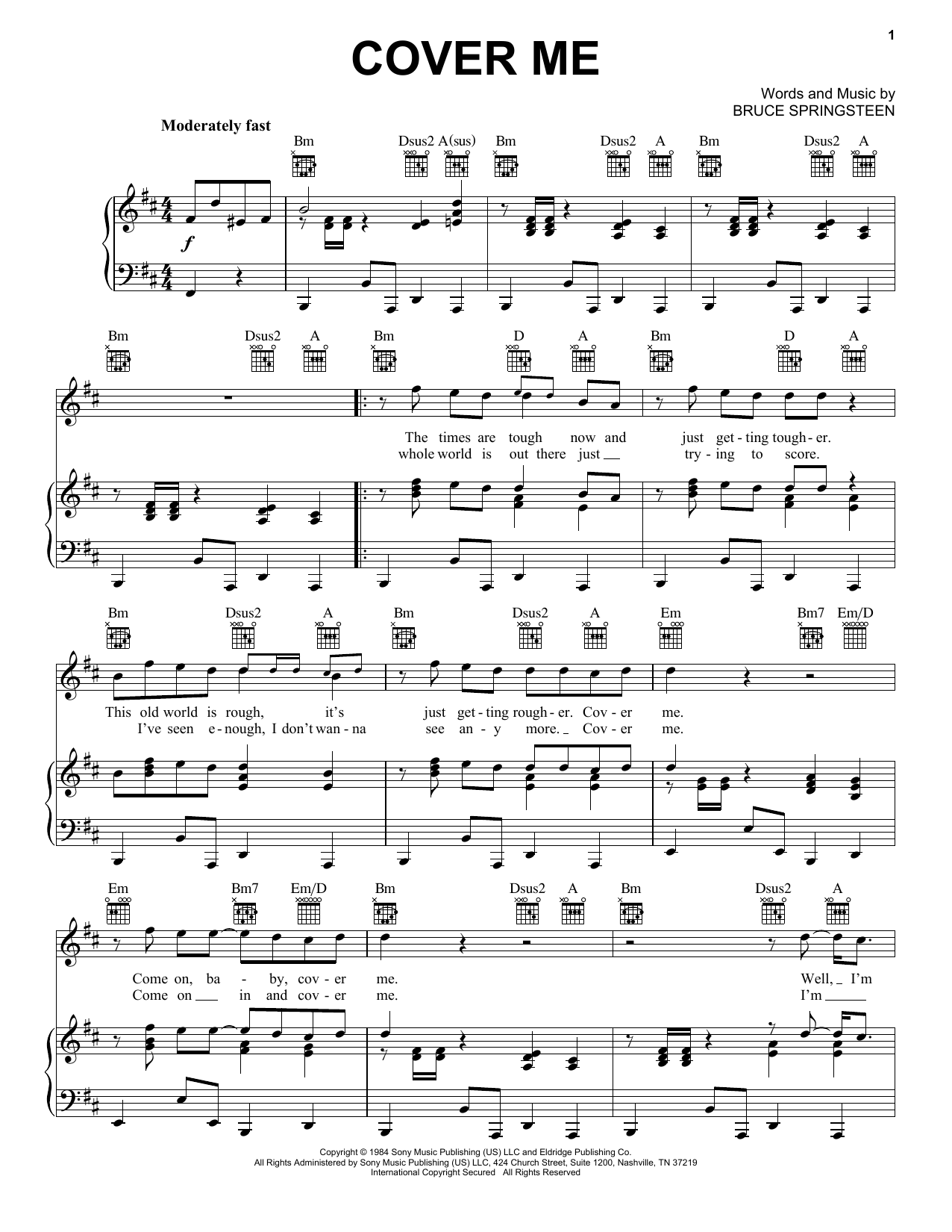 Bruce Springsteen Cover Me Sheet Music Notes & Chords for Guitar Tab - Download or Print PDF