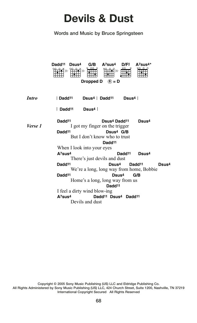 Bruce Springsteen Devils & Dust Sheet Music Notes & Chords for Guitar Chords/Lyrics - Download or Print PDF