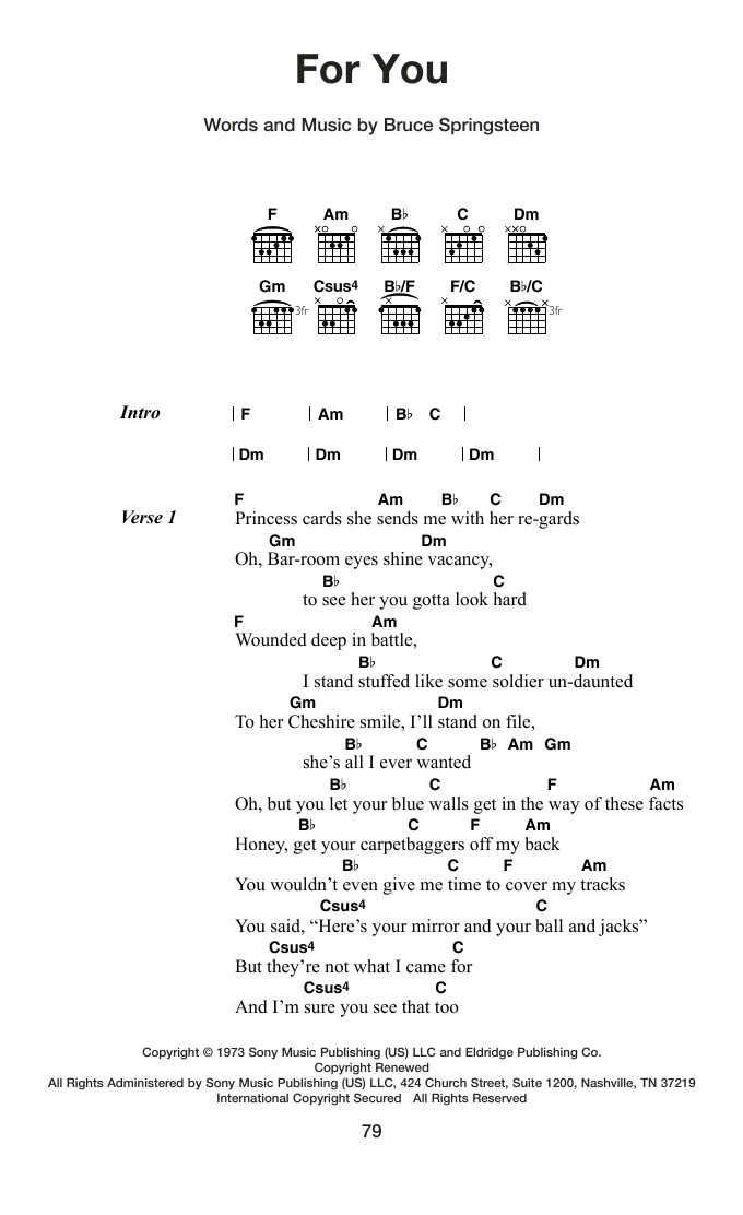Bruce Springsteen For You Sheet Music Notes & Chords for Guitar Chords/Lyrics - Download or Print PDF
