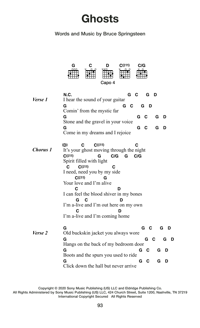 Bruce Springsteen Ghosts Sheet Music Notes & Chords for Guitar Chords/Lyrics - Download or Print PDF