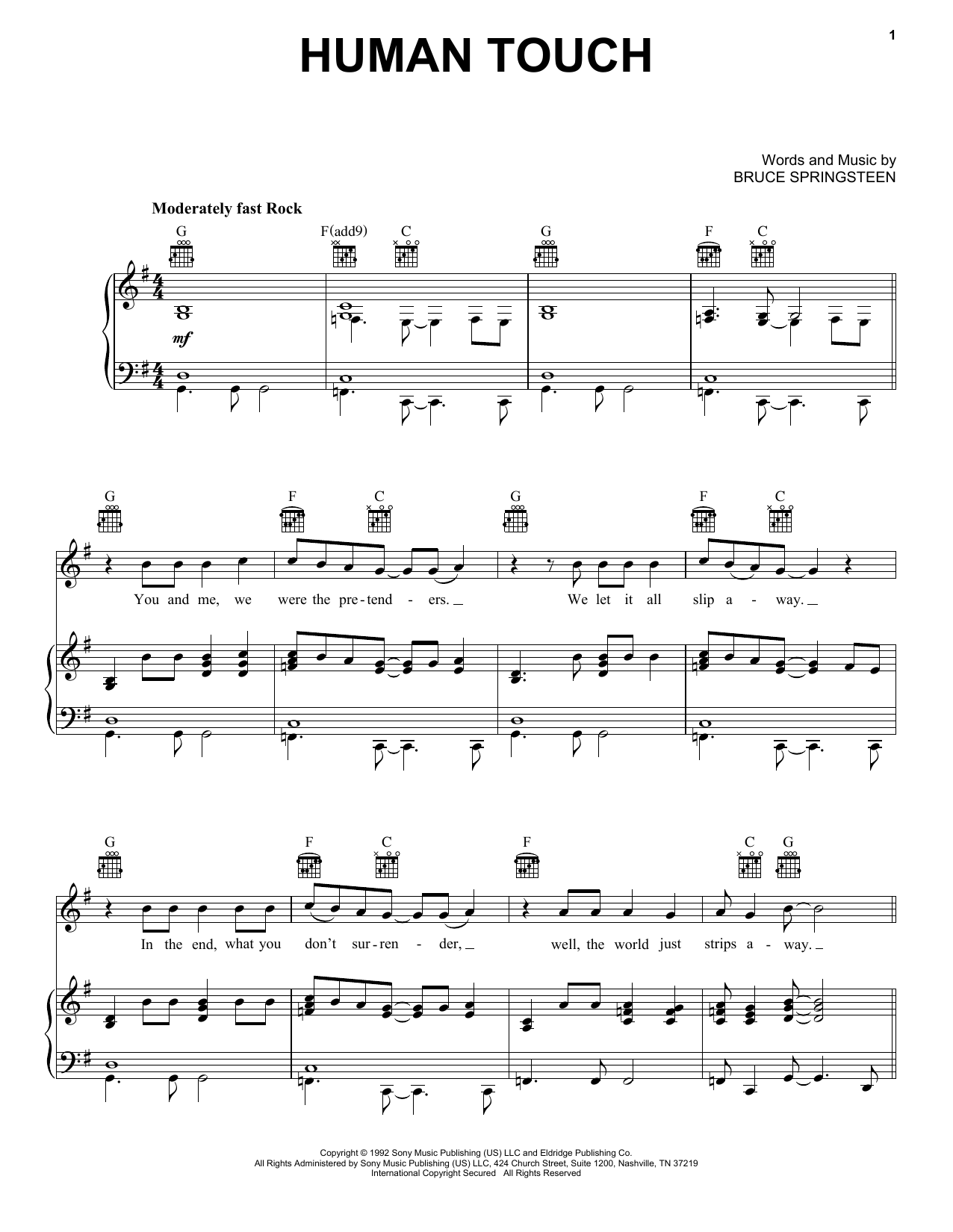 Bruce Springsteen Human Touch Sheet Music Notes & Chords for Guitar Tab - Download or Print PDF
