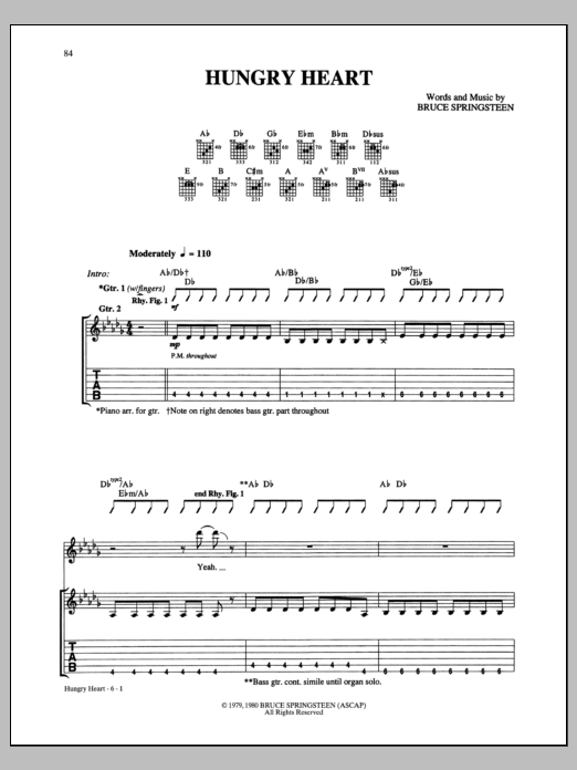 Bruce Springsteen Hungry Heart Sheet Music Notes & Chords for Guitar Tab - Download or Print PDF