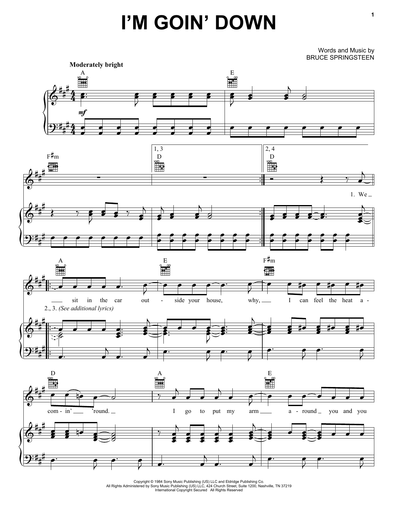 Bruce Springsteen I'm Goin' Down Sheet Music Notes & Chords for Guitar Tab - Download or Print PDF