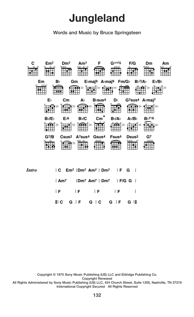 Bruce Springsteen Jungleland Sheet Music Notes & Chords for Guitar Chords/Lyrics - Download or Print PDF