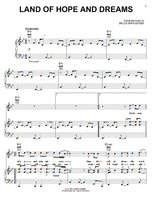 Bruce Springsteen Land Of Hope And Dreams Sheet Music Notes & Chords for Piano, Vocal & Guitar (Right-Hand Melody) - Download or Print PDF