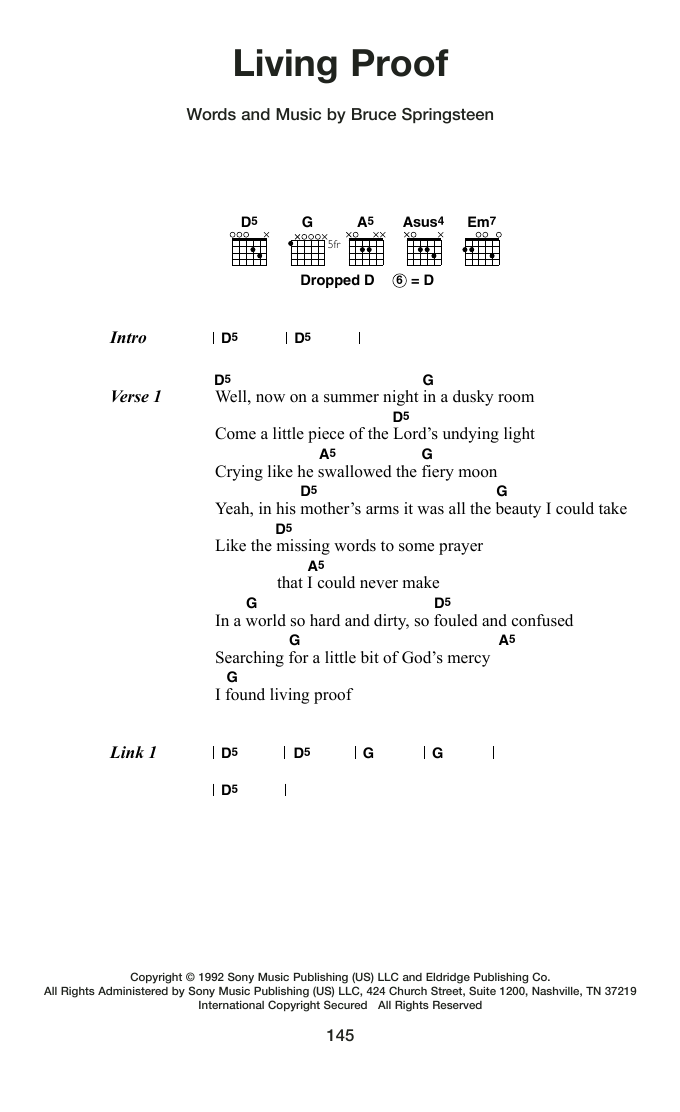 Bruce Springsteen Living Proof Sheet Music Notes & Chords for Guitar Chords/Lyrics - Download or Print PDF