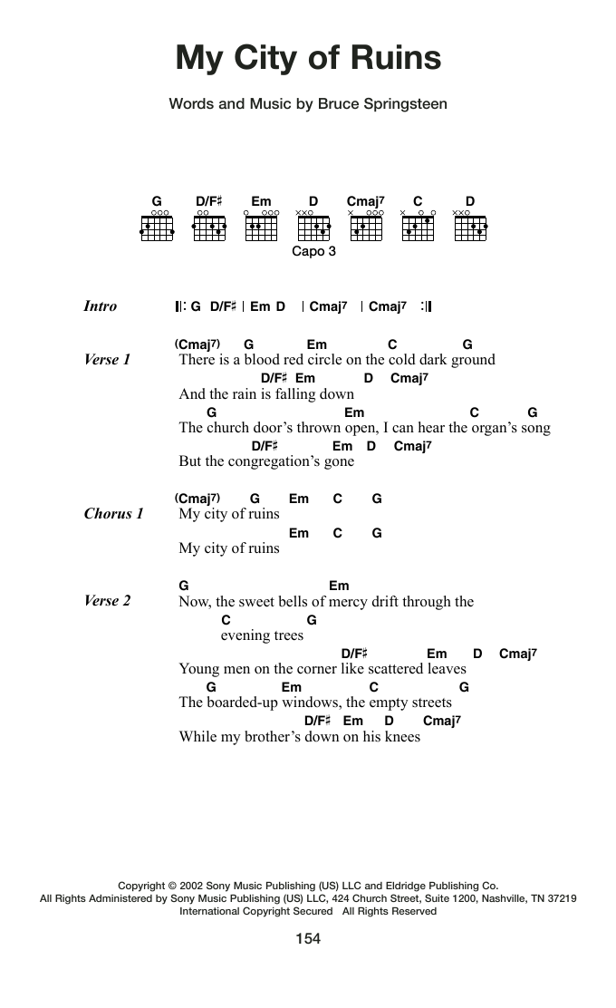Bruce Springsteen My City Of Ruins Sheet Music Notes & Chords for Guitar Chords/Lyrics - Download or Print PDF