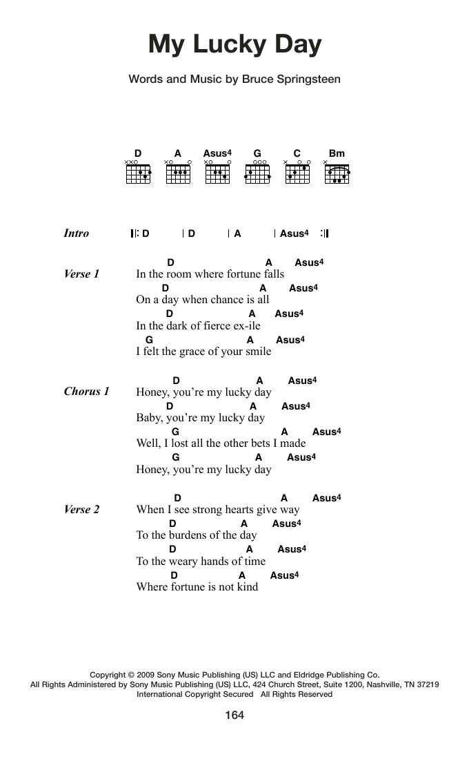 Bruce Springsteen My Lucky Day Sheet Music Notes & Chords for Guitar Chords/Lyrics - Download or Print PDF