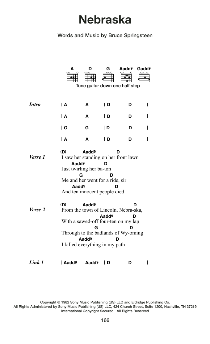 Bruce Springsteen Nebraska Sheet Music Notes & Chords for Guitar Chords/Lyrics - Download or Print PDF