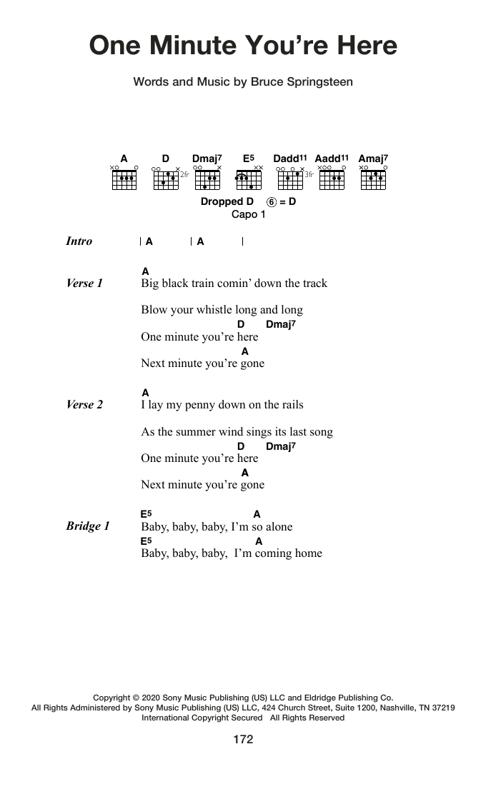 Bruce Springsteen One Minute You're Here Sheet Music Notes & Chords for Guitar Chords/Lyrics - Download or Print PDF