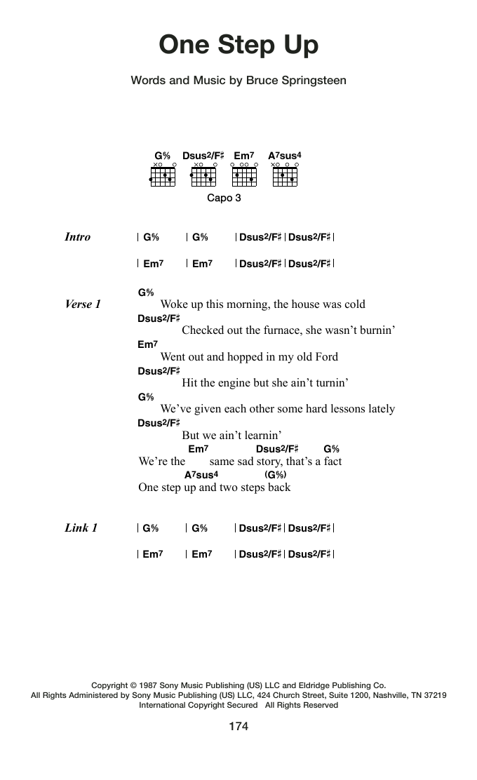 Bruce Springsteen One Step Up Sheet Music Notes & Chords for Guitar Chords/Lyrics - Download or Print PDF