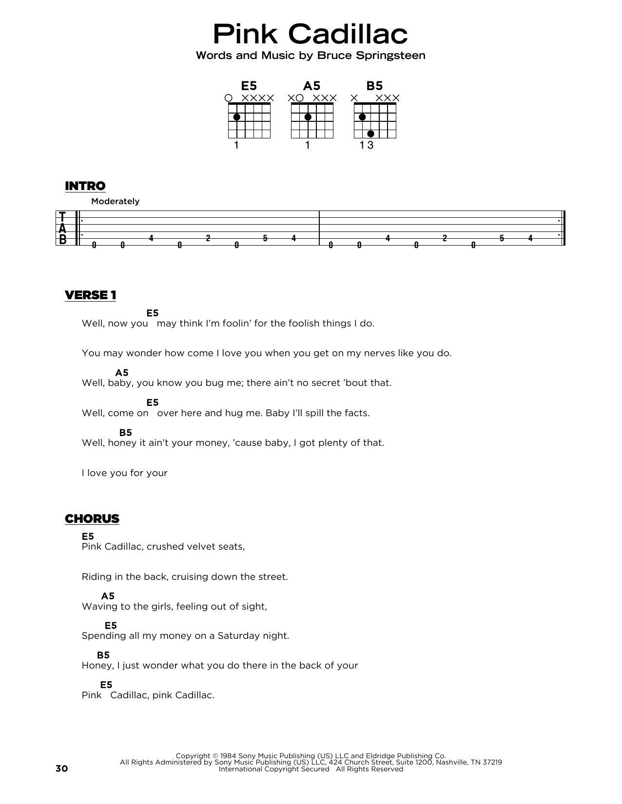 Bruce Springsteen Pink Cadillac Sheet Music Notes & Chords for Really Easy Guitar - Download or Print PDF