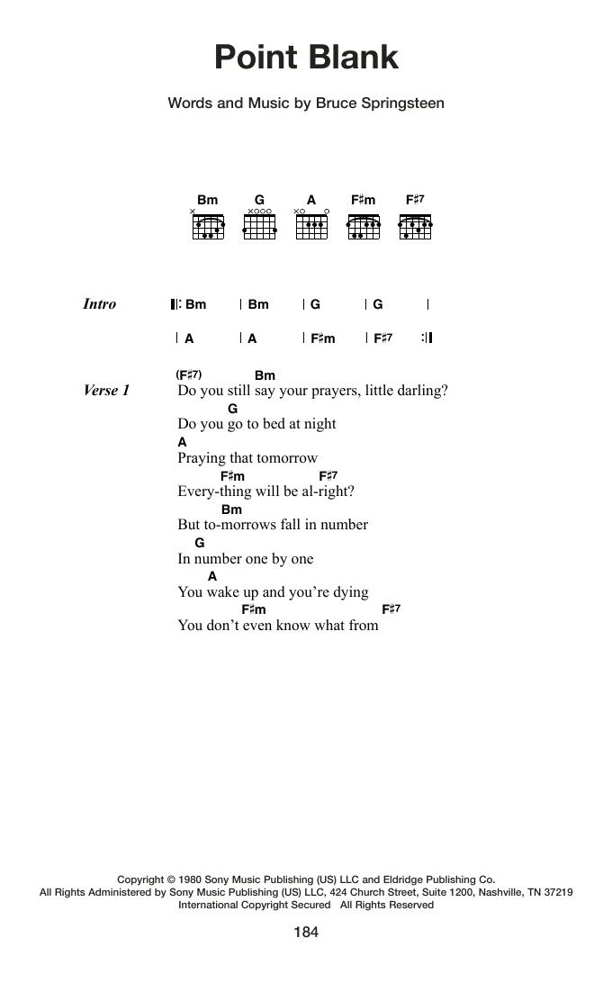 Bruce Springsteen Point Blank Sheet Music Notes & Chords for Guitar Chords/Lyrics - Download or Print PDF