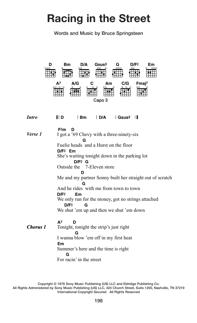 Bruce Springsteen Racing In The Street Sheet Music Notes & Chords for Guitar Chords/Lyrics - Download or Print PDF