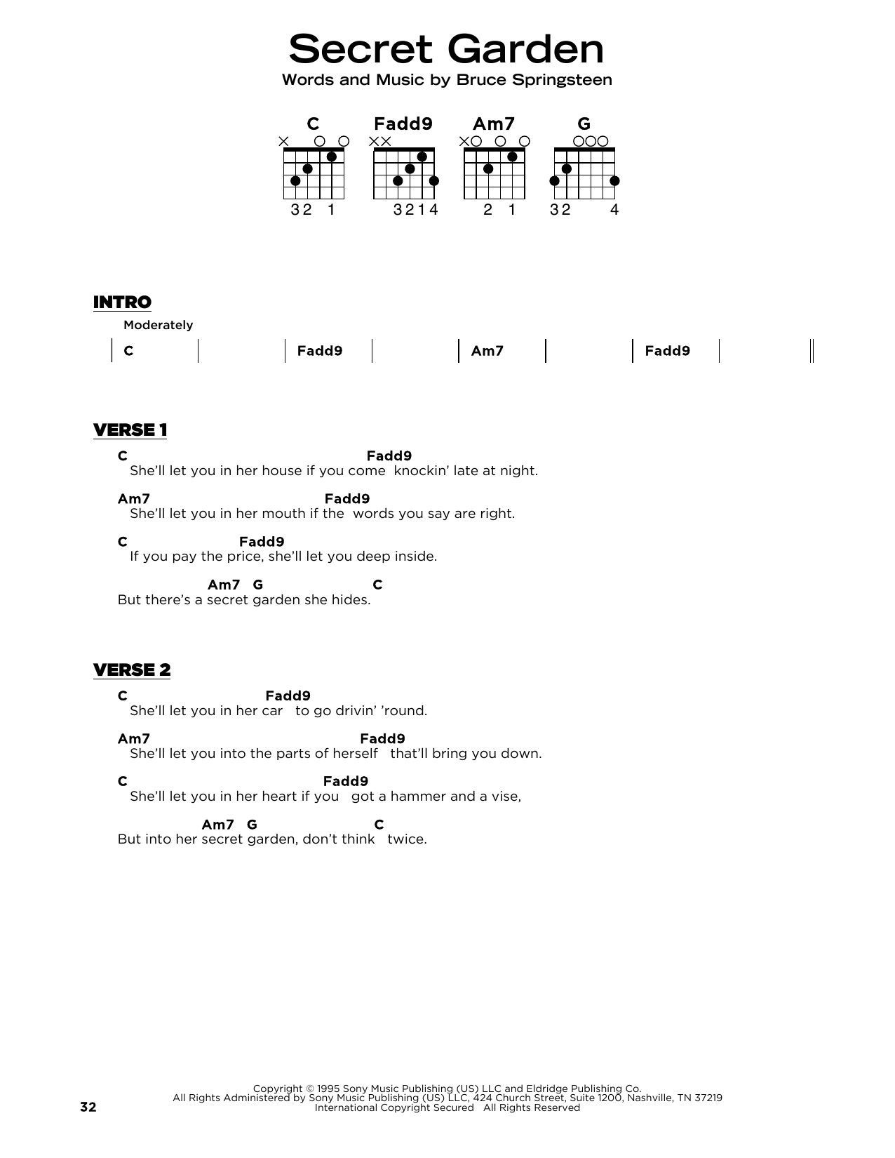 Bruce Springsteen Secret Garden Sheet Music Notes & Chords for Really Easy Guitar - Download or Print PDF Bruce Springsteen Secret Garden Sheet Music Notes & Chords for Really Easy Guitar - Download or Print PDF