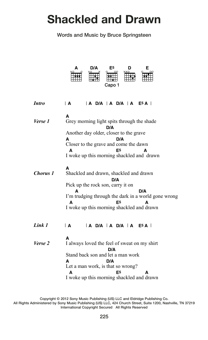 Bruce Springsteen Shackled And Drawn Sheet Music Notes & Chords for Guitar Chords/Lyrics - Download or Print PDF