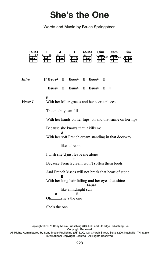 Bruce Springsteen She's The One Sheet Music Notes & Chords for Guitar Chords/Lyrics - Download or Print PDF
