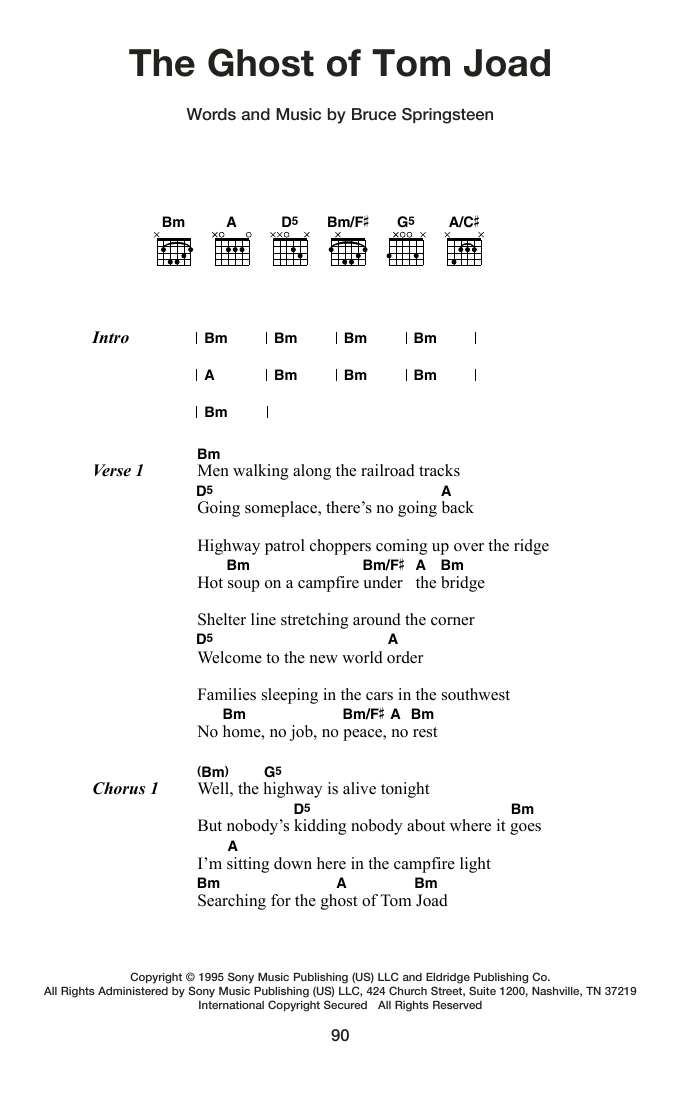 Bruce Springsteen The Ghost Of Tom Joad Sheet Music Notes & Chords for Guitar Chords/Lyrics - Download or Print PDF