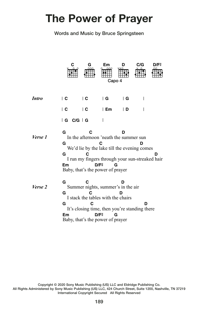 Bruce Springsteen The Power Of Prayer Sheet Music Notes & Chords for Guitar Chords/Lyrics - Download or Print PDF